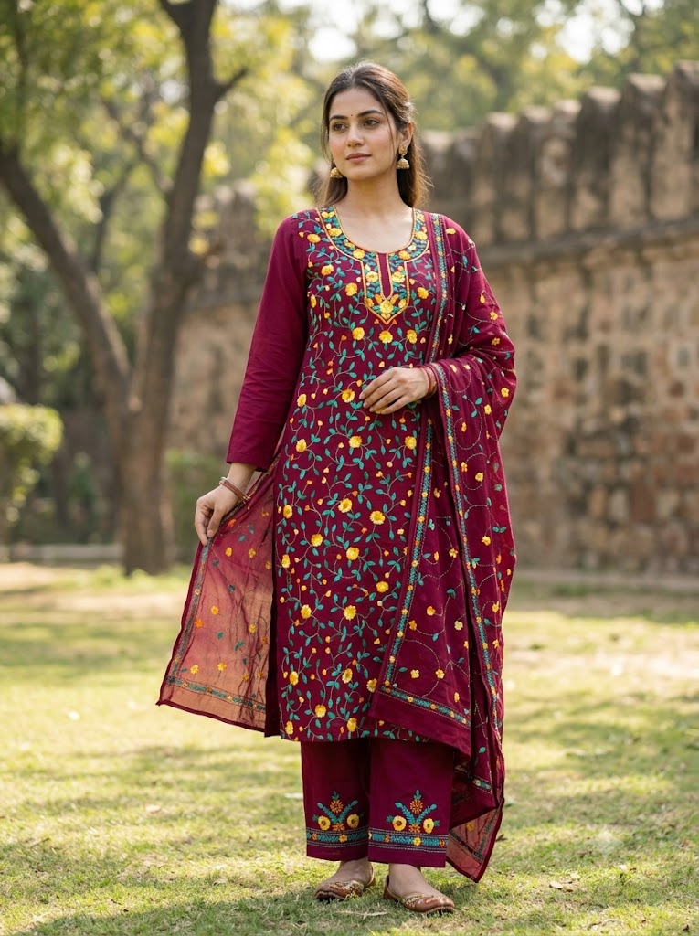 Chikonwala's Exclusive Hand Embroidered Fulkari Dress