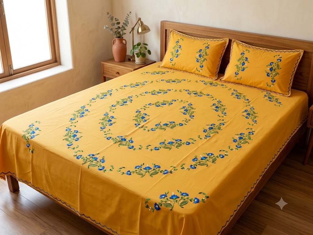 Chikonwala's Hand Embroidered Floral Design Bedsheet