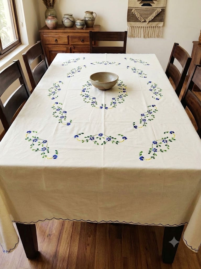 Hand Embroidered Floral Six Seater Table Cover