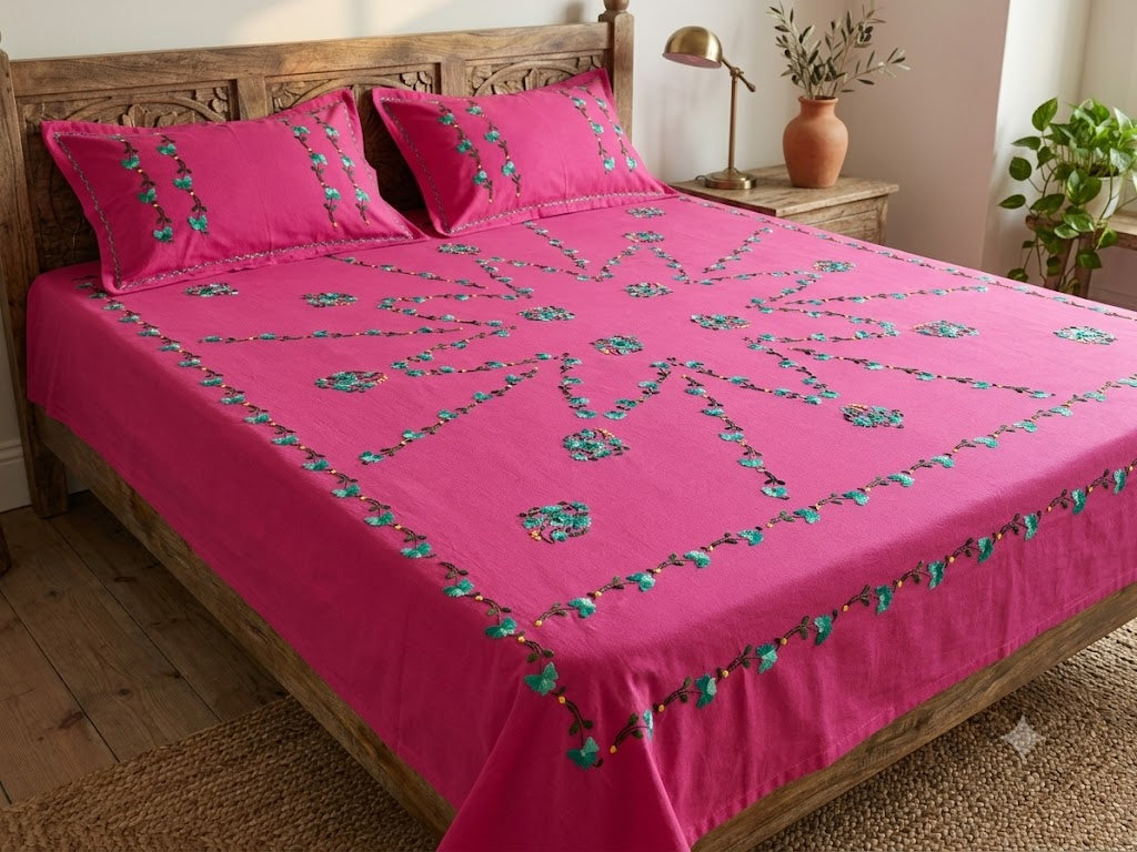 Chikonwala's Hand Embroidered Floral Design Bedsheet
