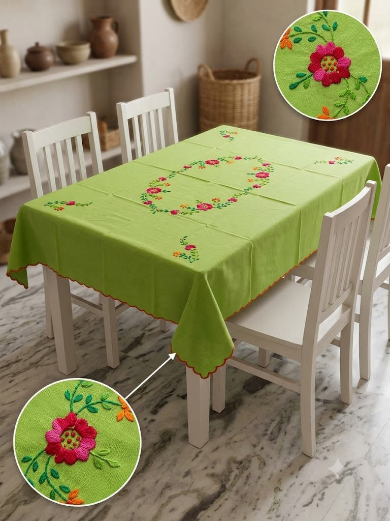 Hand Embroidered Four Seater Floral Table Cover