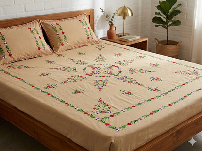 Chikonwala's Hand Embroidered Floral Design Bedsheet