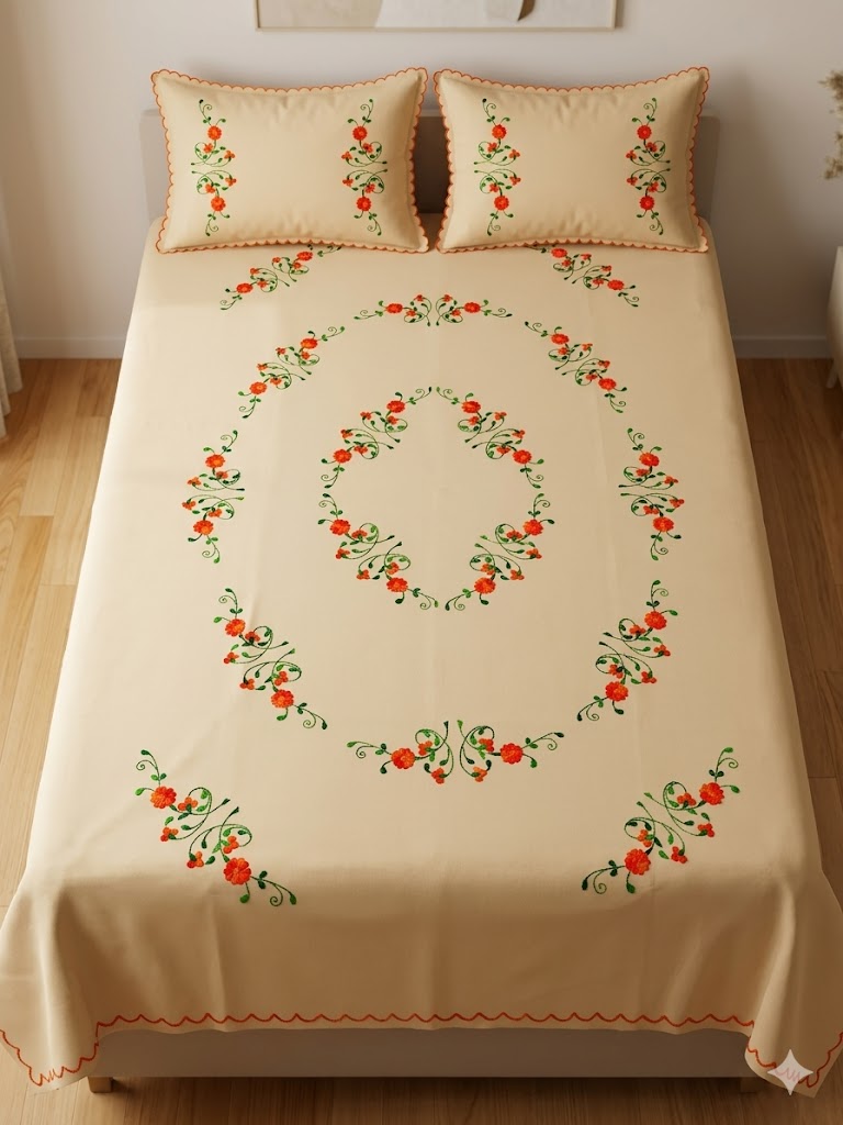 Chikonwala's Hand Embroidered Floral Design Bedsheet