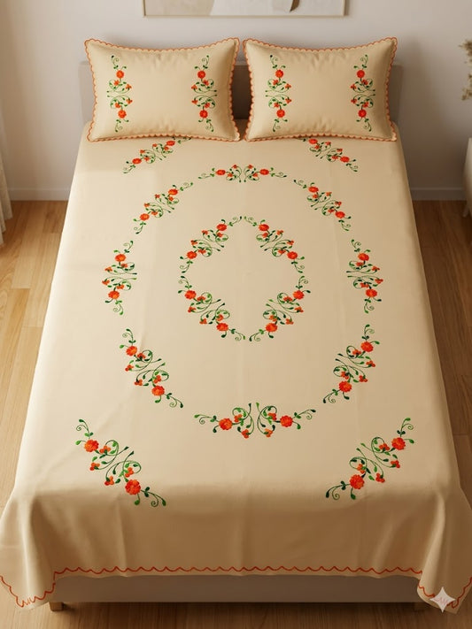 Chikonwala's Hand Embroidered Floral Design Bedsheet
