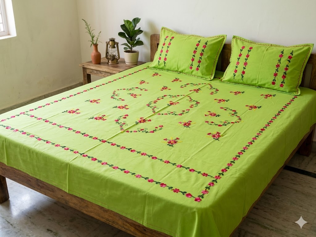 Chikonwala's Hand Embroidered Floral Design Bedsheet