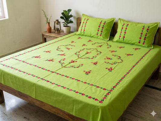 Chikonwala's Hand Embroidered Floral Design Bedsheet