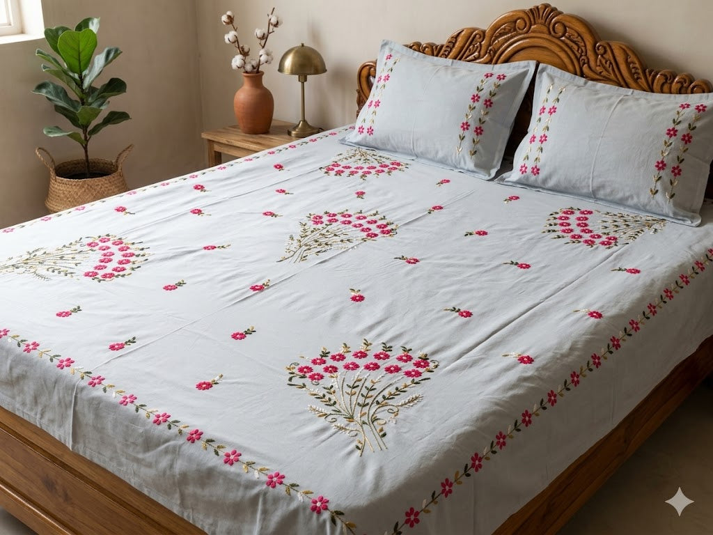 Chikonwala's Hand Embroidered Pure Cotton Bedsheet