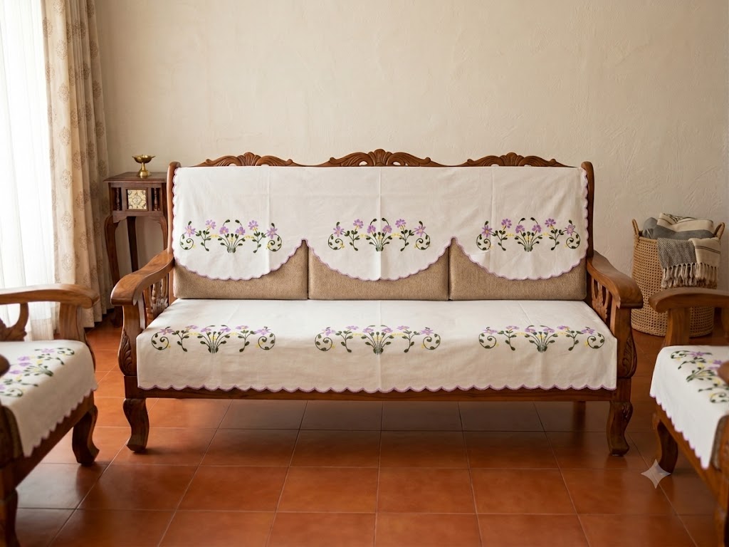 Hand Embroidered Sofa Cover (3+1+1 Seater)