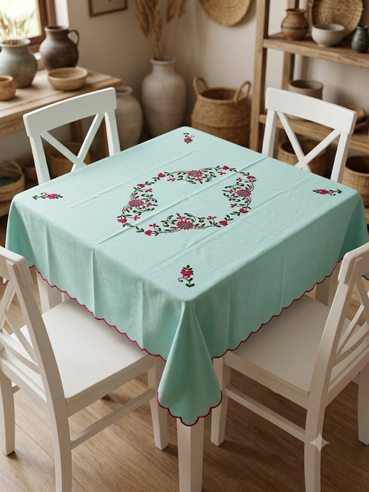 Hand Embroidered Four Seater Floral Table Cover