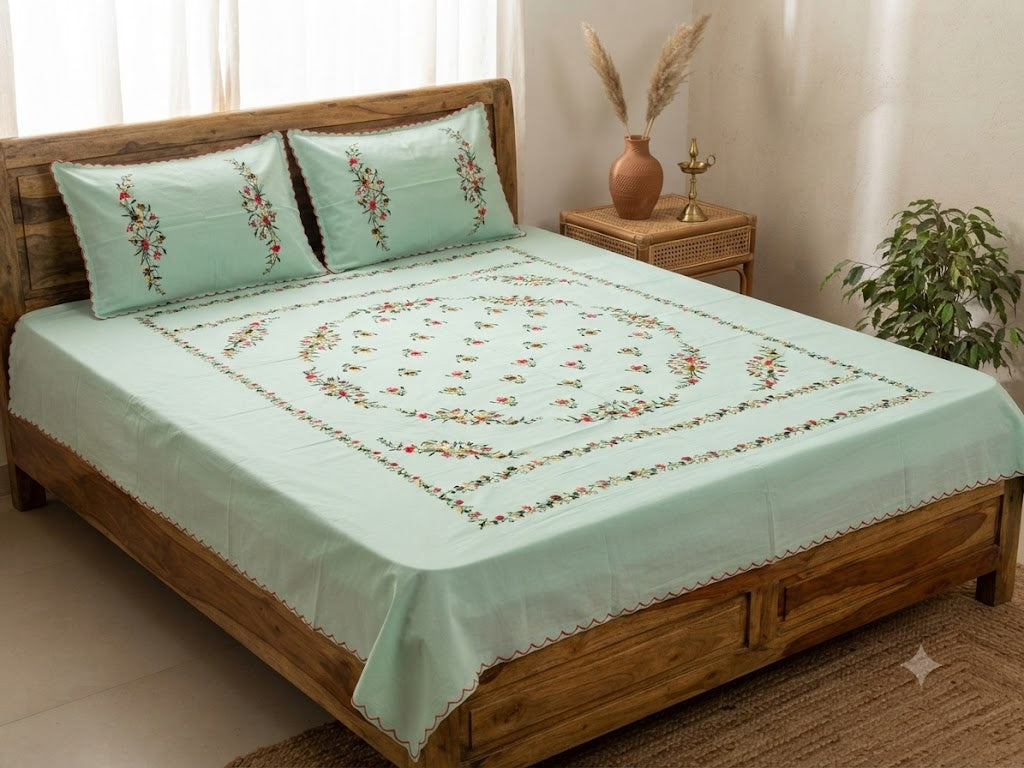 Chikonwala's Hand Embroidered Floral Design Bedsheet