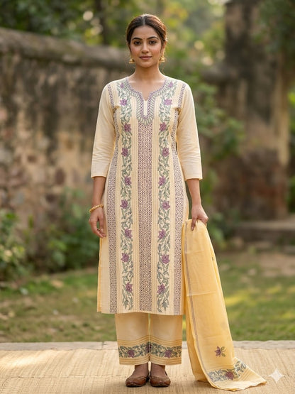 Chikonwala's Exclusive Hand Embroidered Bidding Kantha Dress Material