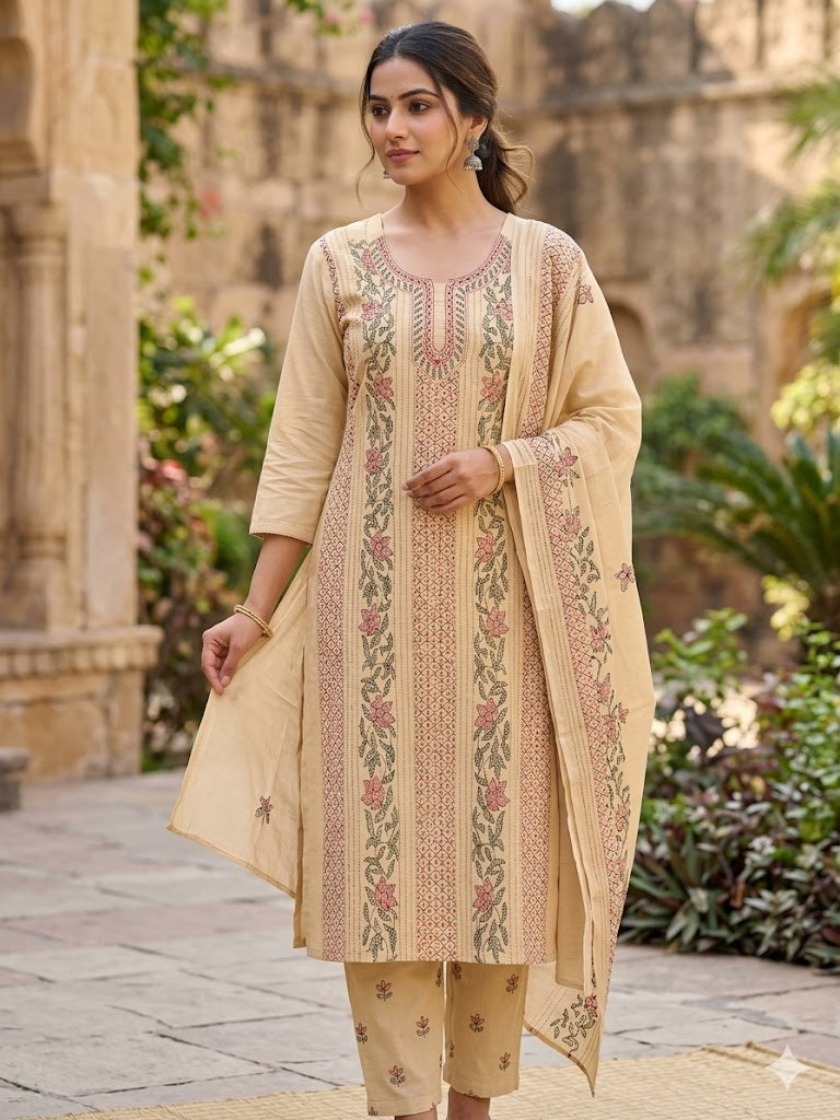 Chikonwala's Exclusive Hand Embroidered Bidding Kantha Dress Material