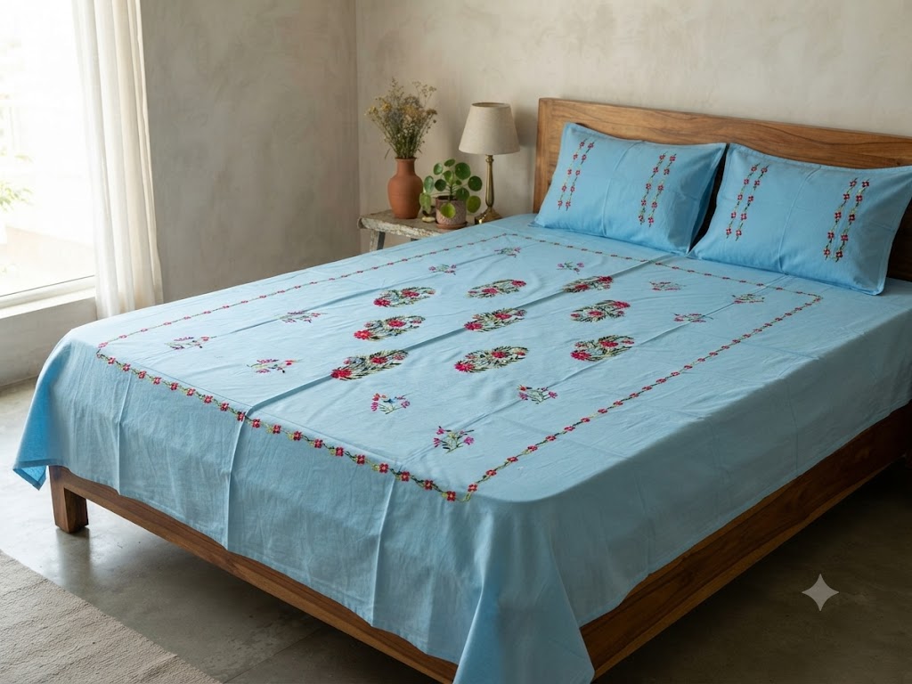 Chikonwala's Hand Embroidered Floral Design Bedsheet