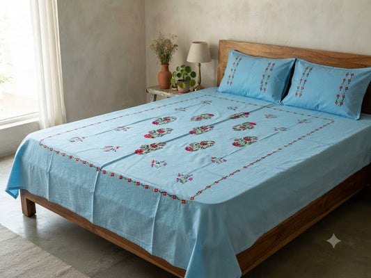 Chikonwala's Hand Embroidered Floral Design Bedsheet