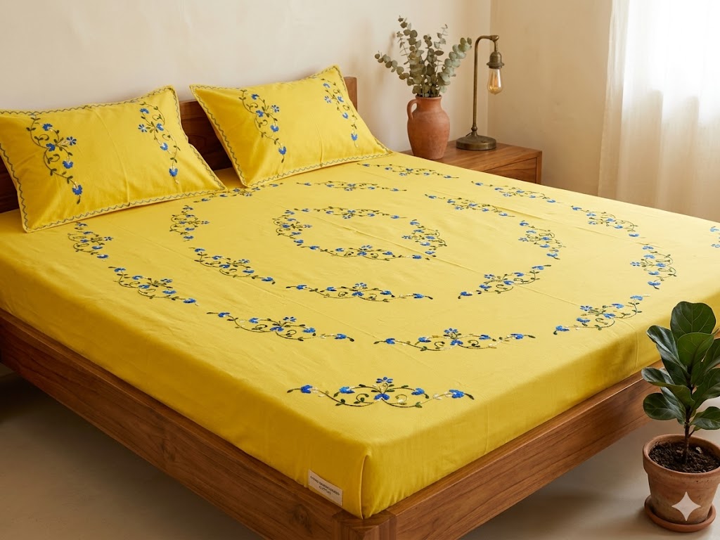 Chikonwala's Hand Embroidered Floral Design Bedsheet