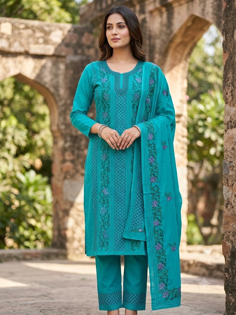 Chikonwala's Exclusive Hand Embroidered Bidding Kantha Dress Material