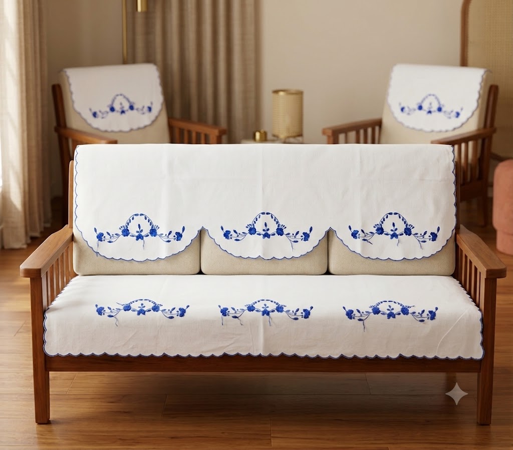 Hand Embroidered Sofa Cover (3+1+1 Seater)