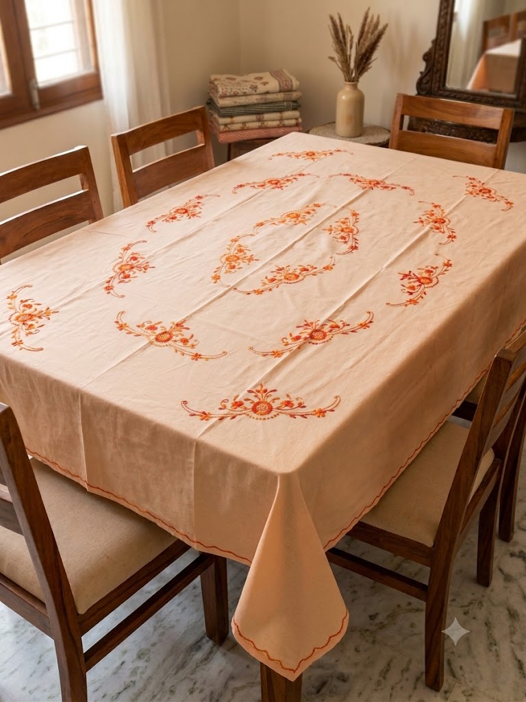 Hand Embroidered Floral Six Seater Table Cover
