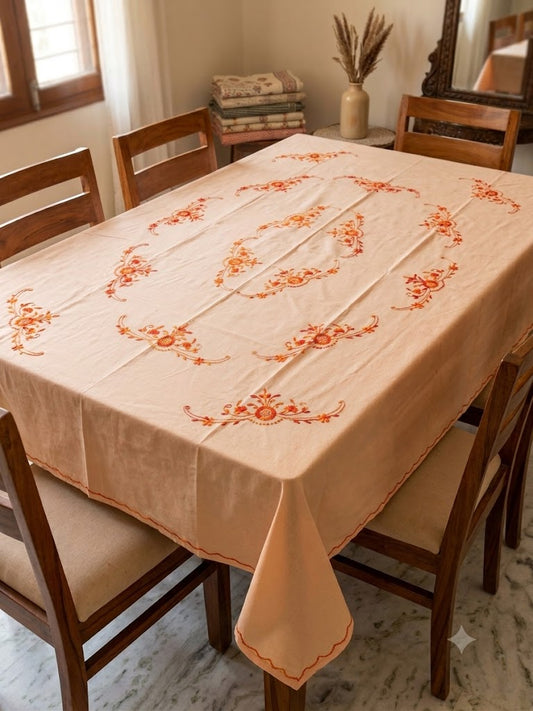 Hand Embroidered Floral Six Seater Table Cover