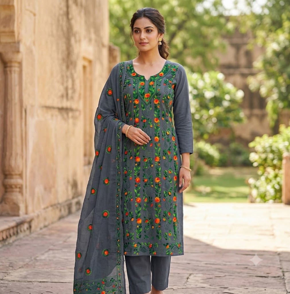Chikonwala's Exclusive Hand Embroidered Fulkari Dress