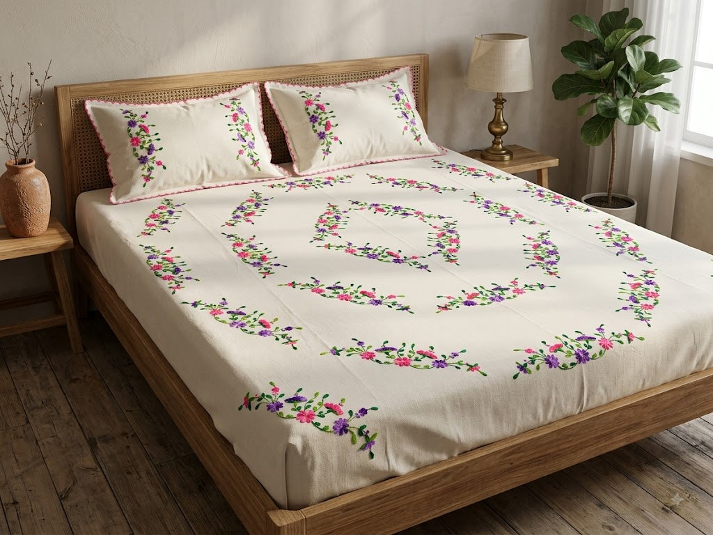 Chikonwala's Hand Embroidered Floral Design Bedsheet