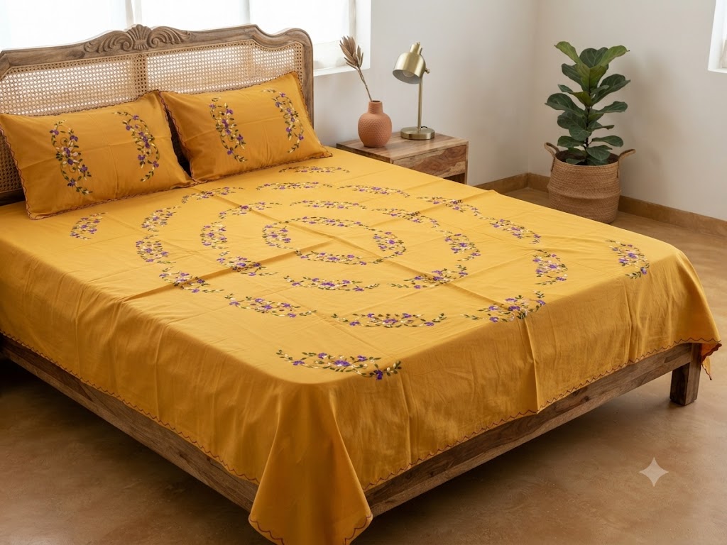 Chikonwala's Hand Embroidered Floral Design Bedsheet