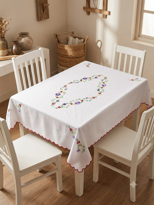 Hand Embroidered Four Seater Floral Table Cover