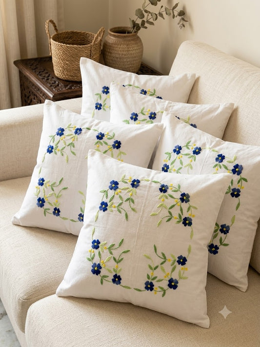 Hand Embroidered Cotton Cushion Covers (Set of 5)