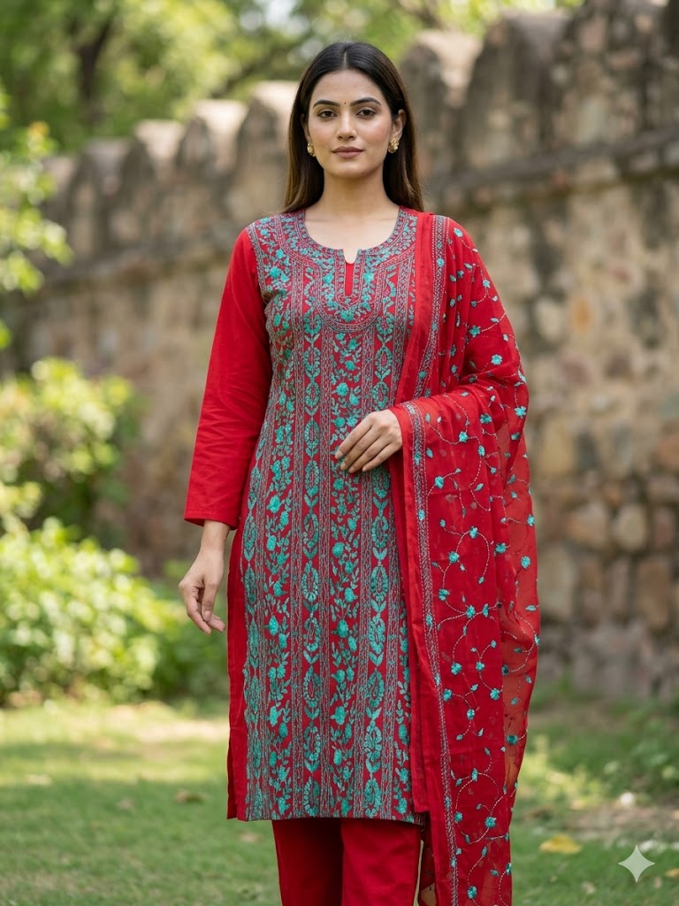 Chikonwala's Exclusive Hand Embroidered Fulkari Dress