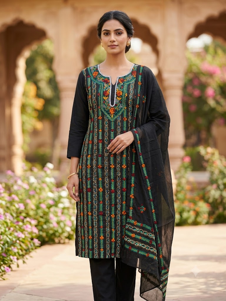 Chikonwala's Exclusive Hand Embroidered Fulkari Dress