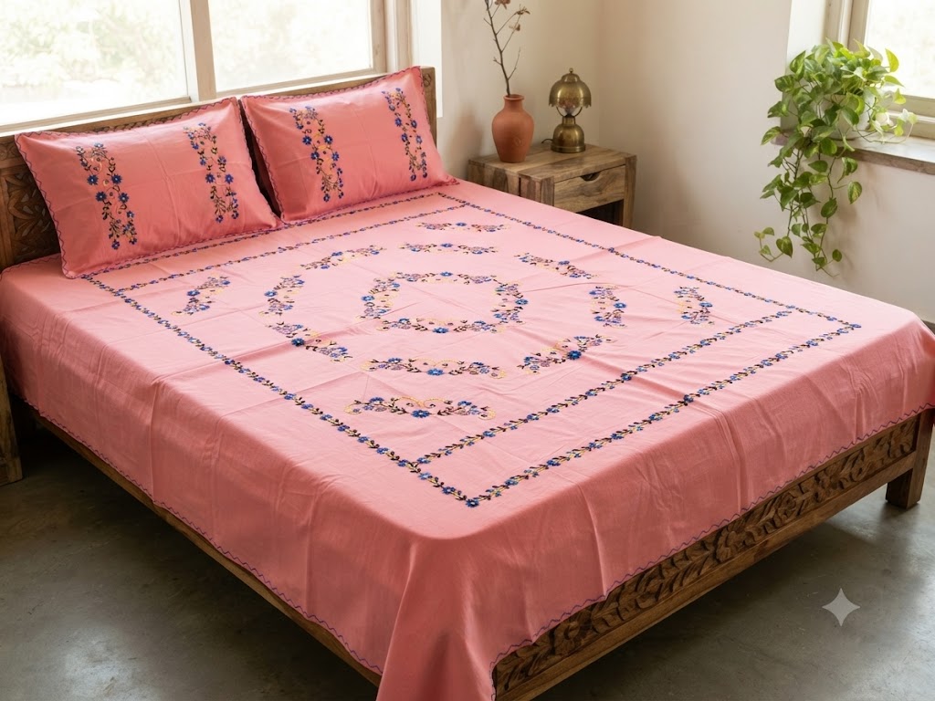 Chikonwala's Hand Embroidered Floral Design Bedsheet