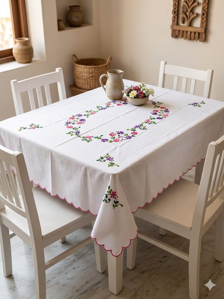 Hand Embroidered Four Seater Floral Table Cover