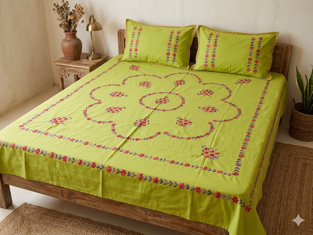 Chikonwala's Hand Embroidered Floral Design Bedsheet