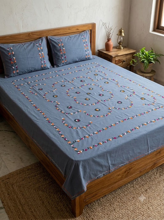 Title Chikonwala's Hand Embroidered Floral Design Bedsheet