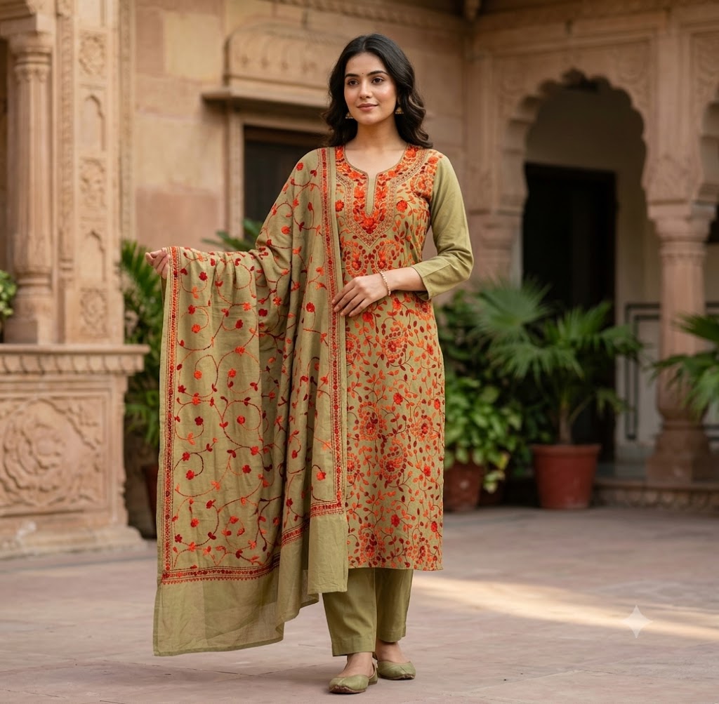 Chikonwala's Exclusive Hand Embroidered Fulkari Dress