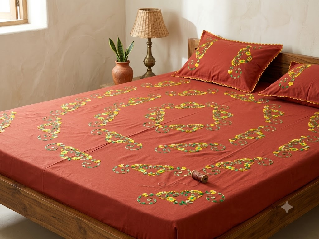 Chikonwala's Hand Embroidered Floral Design Bedsheet
