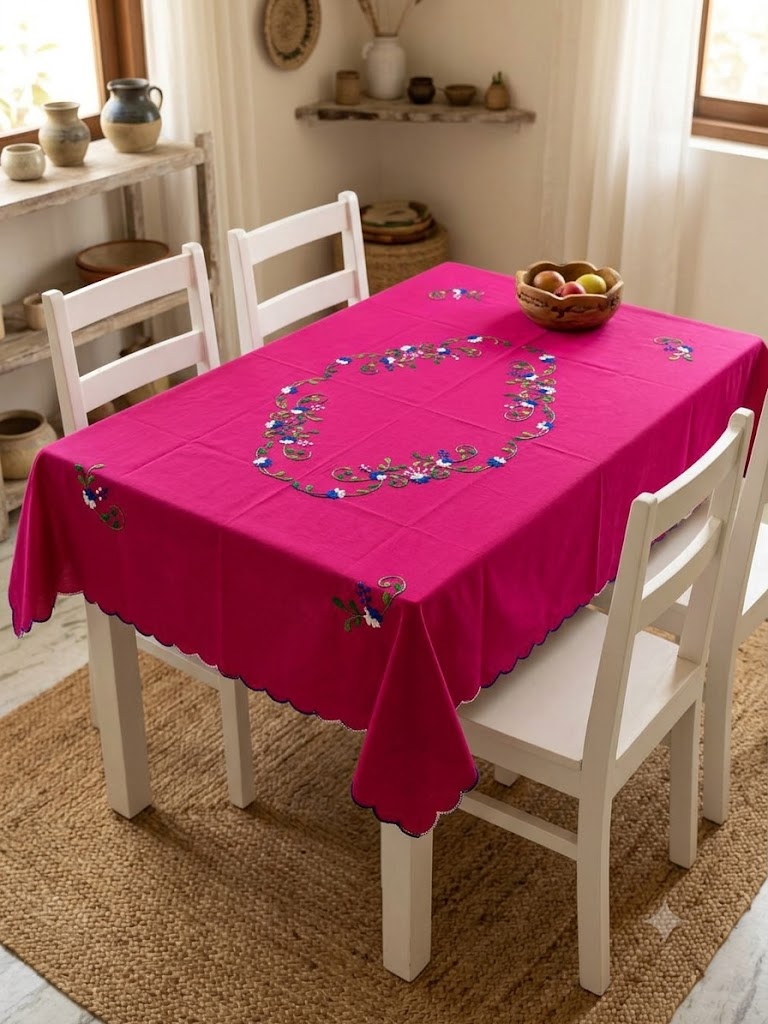 Hand Embroidered Four Seater Floral Table Cover