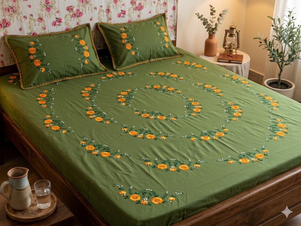 Chikonwala's Hand Embroidered Floral Design Bedsheet