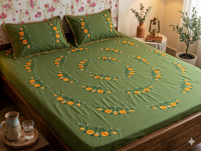 Chikonwala's Hand Embroidered Floral Design Bedsheet