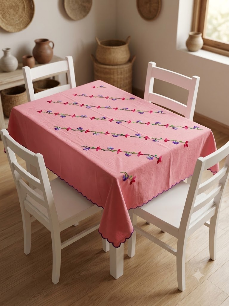 Hand Embroidered Four Seater Floral Table Cover