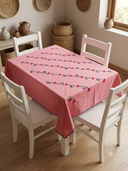 Hand Embroidered Four Seater Floral Table Cover