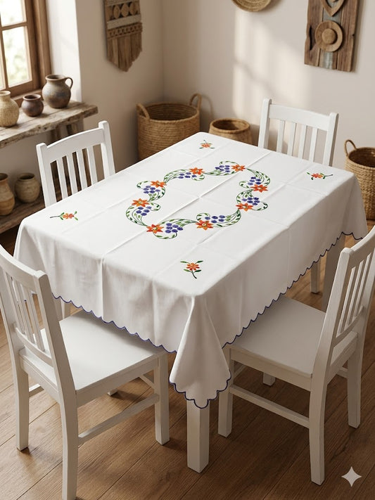 Hand Embroidered Four Seater Floral Table Cover