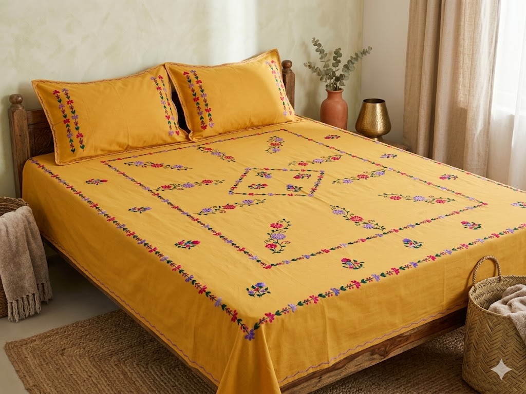 Chikonwala's Hand Embroidered Floral Design Bedsheet