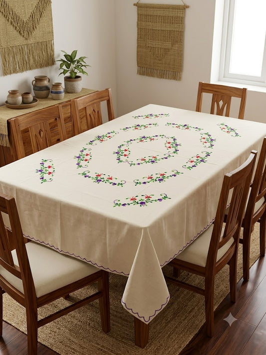 Hand Embroidered Floral Six Seater Table Cover