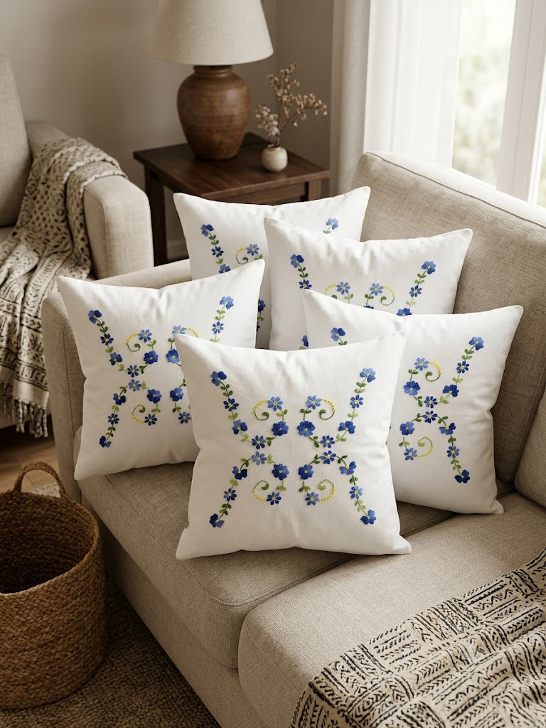 Hand Embroidered Cotton Cushion Covers (Set of 5)