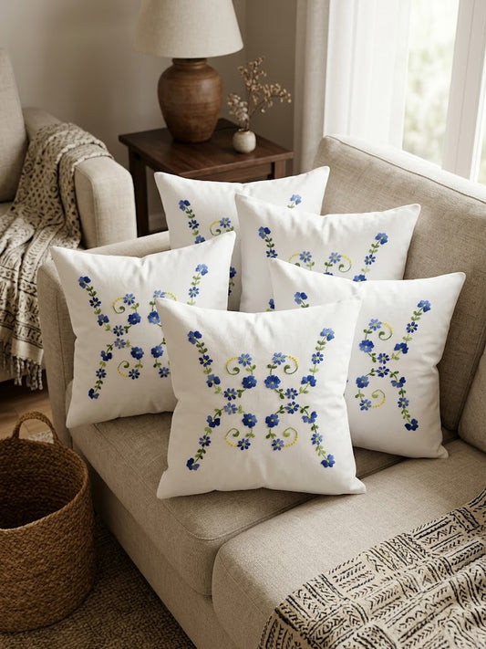 Hand Embroidered Cotton Cushion Covers (Set of 5)