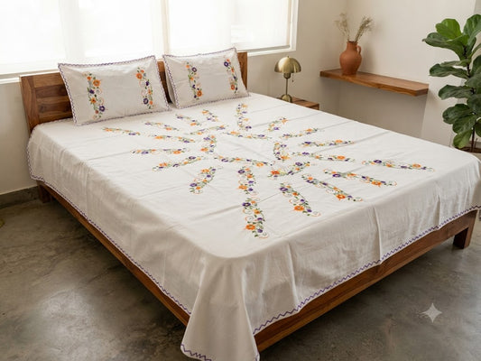 Chikonwala's Hand Embroidered Floral Design Bedsheet