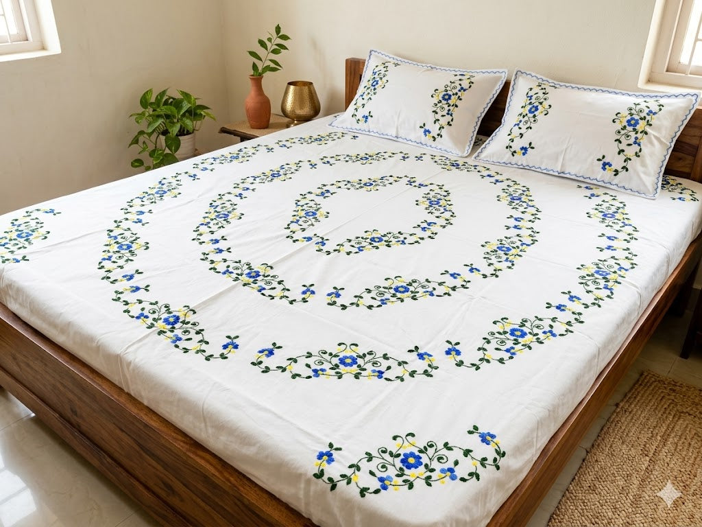Chikonwala's Hand Embroidered Floral Design Bedsheet