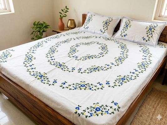 Chikonwala's Hand Embroidered Floral Design Bedsheet
