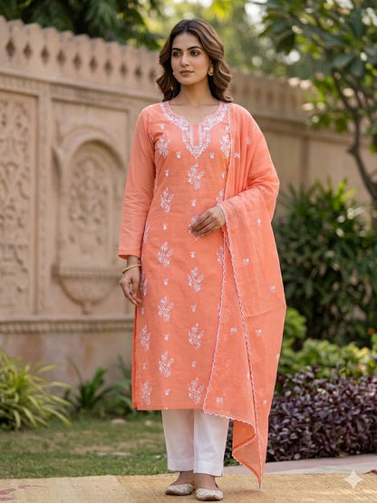 Chikonwala's Exclusive Hand Embroidered Organdy Cotton Dress Material